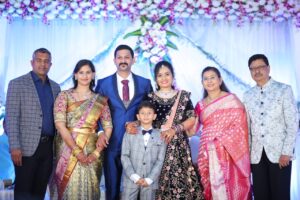 From left to right - Santosh (Son-in-law), Madhavi Saraswathi (Daughter), Munish (Son), Anusha (Daughter-in-law), Shashank (Grand son), Manjari (Wife) and Vasu Rao